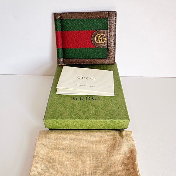 NWT Gucci Dollar Pigprint Web Money Clip Wallet – Brown